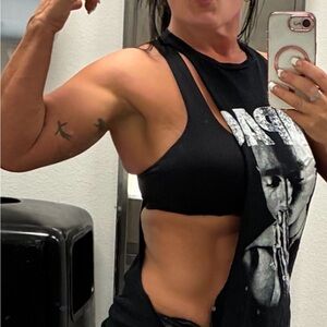 Edgy Black Graphic Muscle Tee for Women